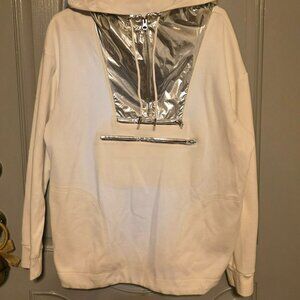 💗 New J Crew Comfy White & Silver Metallic 3/4 Zip Hoodie Size M